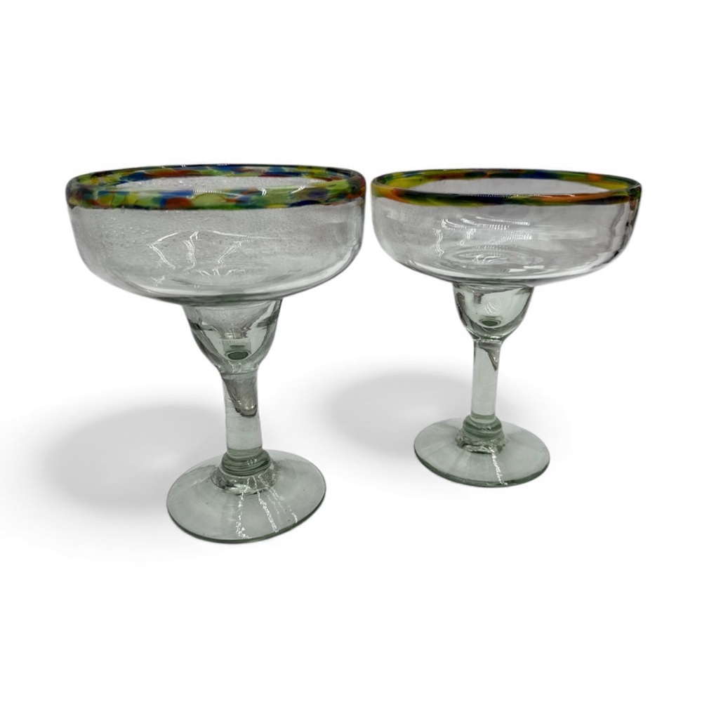 Mexico Handblown Confetti Rim Margarita Glasses - Set of 2
